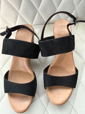 UGG Black Suede Two-Band Ankle Strap Sandals